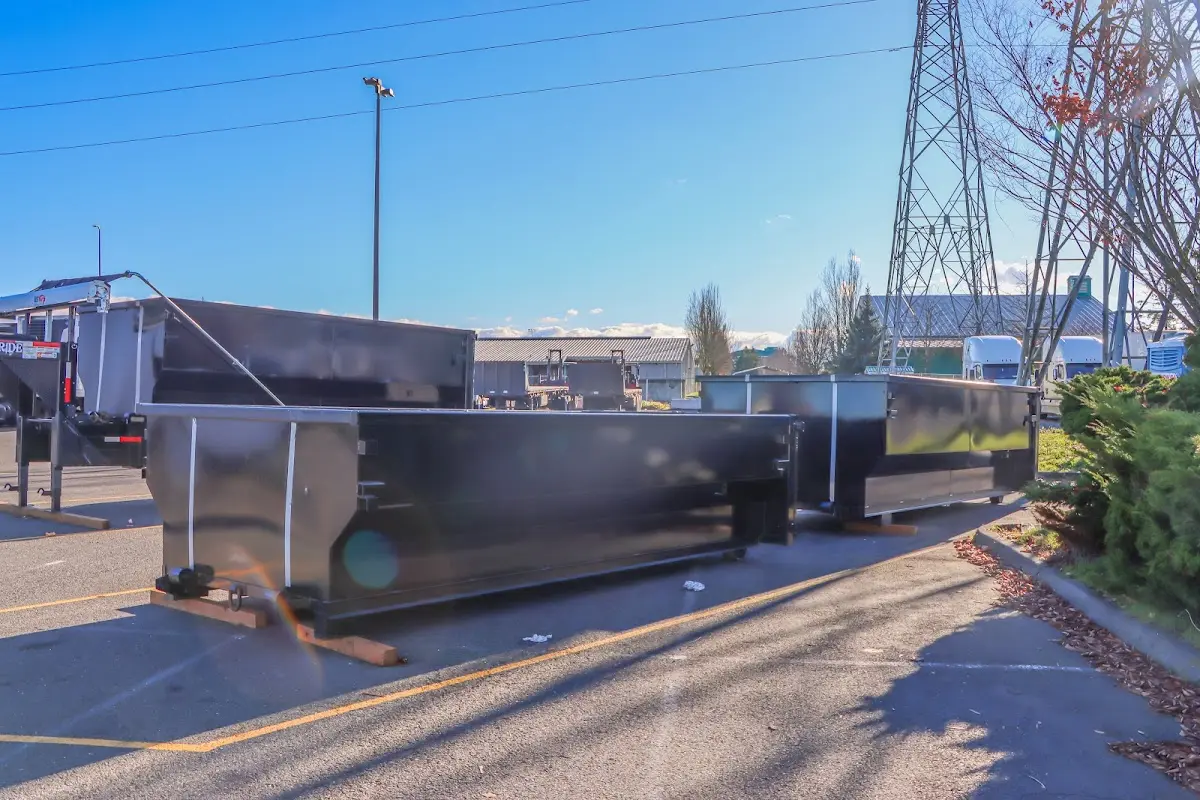 Roll-off dumpster ready for waste disposal at job site for 40 Yard Dumpster Rental in Hamilton